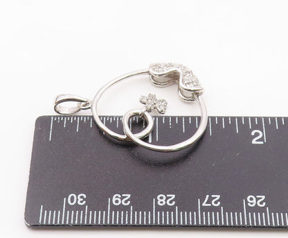925 Silver  Vintage Twisted Love Heart With Flower Charm Topaz Pendant PT20386