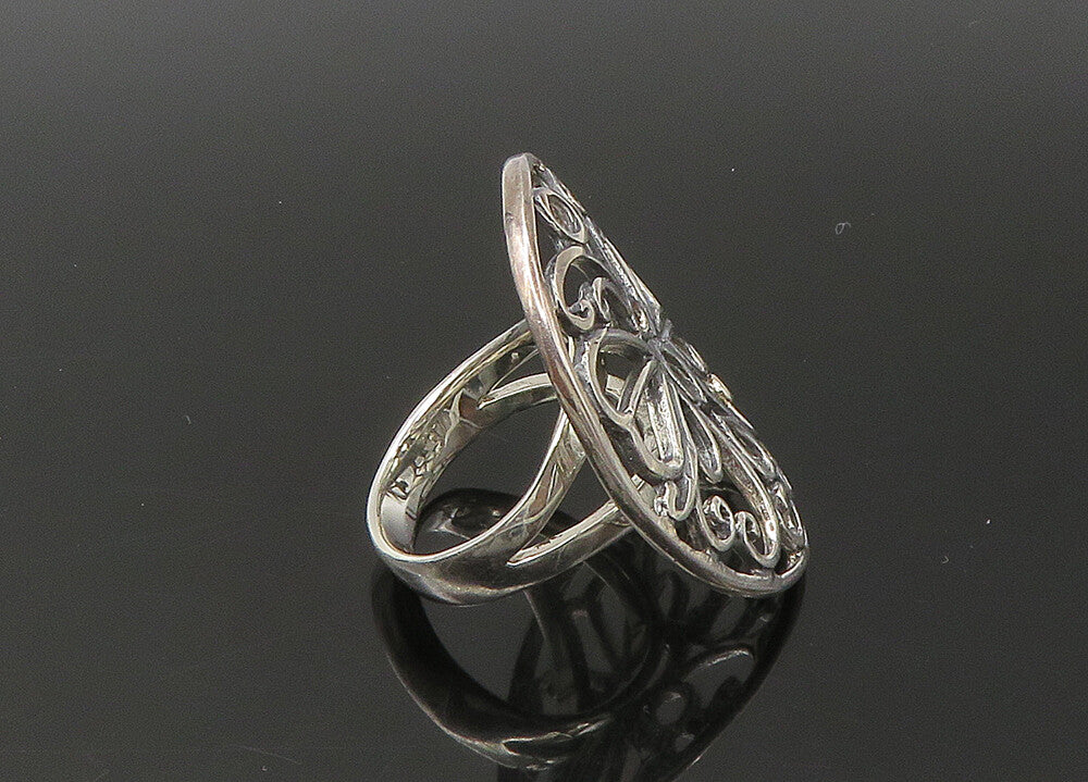 925 Sterling Silver  Vintage Shiny Open Butterfly Motif Band Ring Sz 7 RG22575