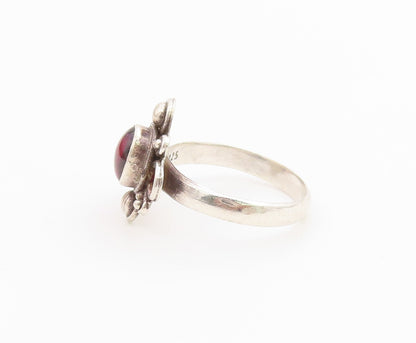 925 Sterling Silver Vintage Ring Cabochon Garnet Bohemian Flower  Sz 7  RG36670