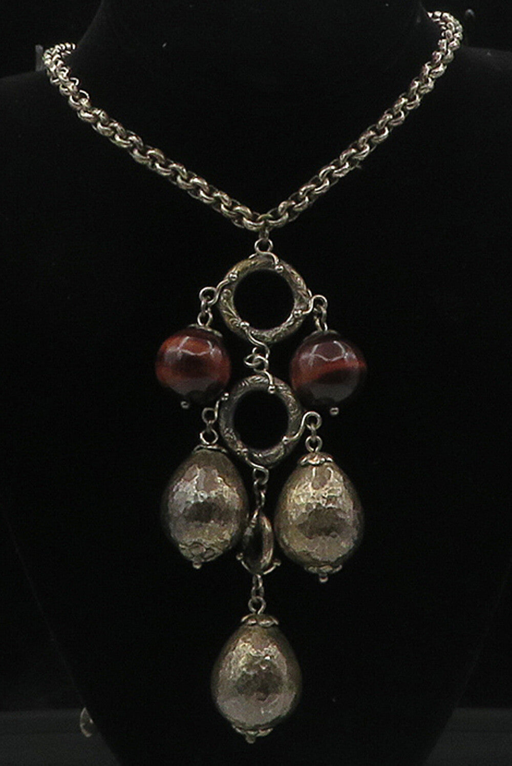 ILARIA 925 Silver Vintage Dangling Red Gemstone Chain Necklace  NE1769