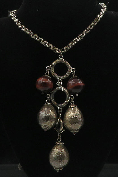 ILARIA 925 Silver Vintage Dangling Red Gemstone Chain Necklace  NE1769