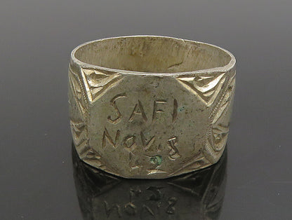 925 Sterling Silver  Vintage Antique 1942 Engraved Safi Ring Sz 11.5  RG25143