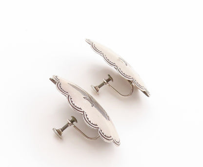 925 Sterling Silver Vintage Earrings Large Design Etched EG13375