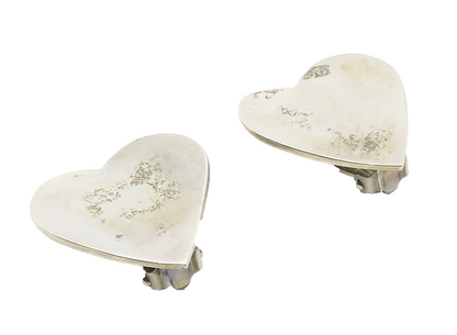 MEXICO 925 Sterling Silver  Vintage Love Heart Non Pierce Earrings  EG7235