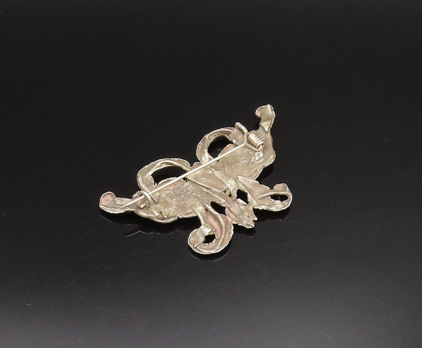 925 Sterling Silver Vintage Antique Textured Butterfly Motif Brooch Pin BP9570