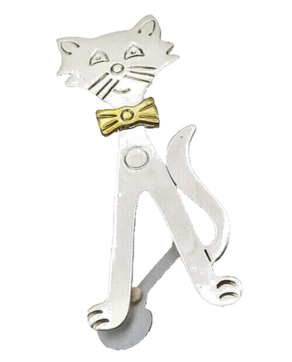 MEXICO 925 Sterling Silver  Vintage 2 Tone Cat With Bow Tie Brooch Pin  BP4724