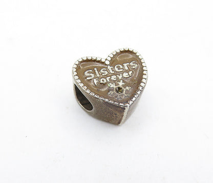 DISNEY 925 Sterling Silver  Vintage Sisters Love Heart Slide Pendant  PT4482