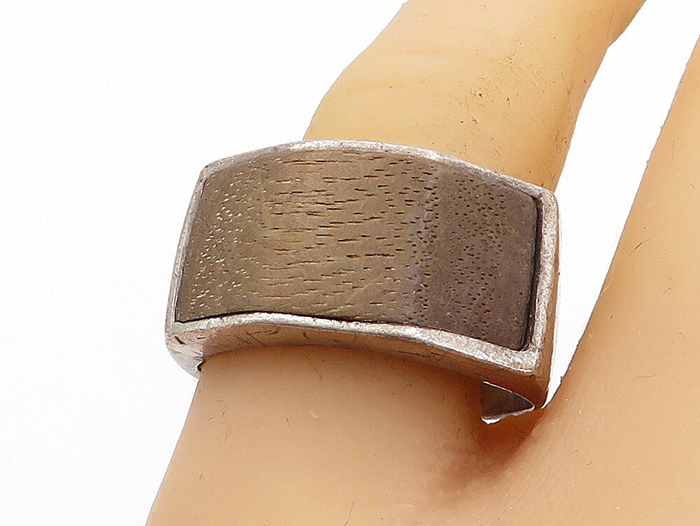 MEXICO 925 Sterling Silver Vintage Rustic Wooden Band Ring Sz 9.5 RG5849