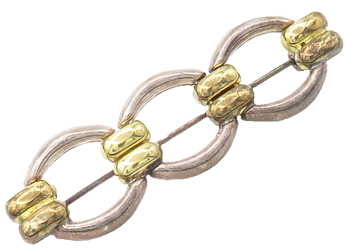 925 Sterling Silver  Vintage Shiny Smooth Two Tone Linked Brooch Pin  BP6438