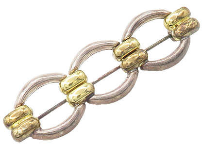 925 Sterling Silver  Vintage Shiny Smooth Two Tone Linked Brooch Pin  BP6438
