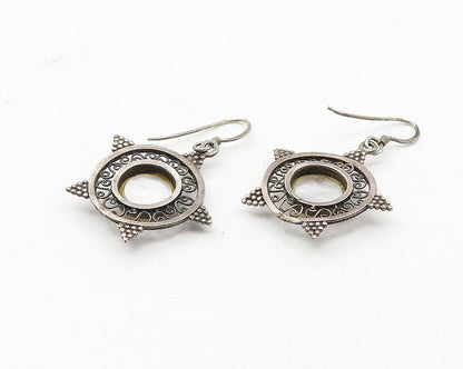 925 Sterling Silver  Vintage Mother Of Pearl Dark Tone Dangle Earrings  EG6295