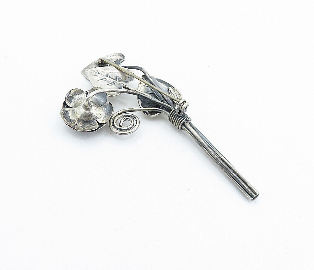 925 Sterling Silver  Vintage Antique Modernist Flower Bunch Brooch Pin  BP2479