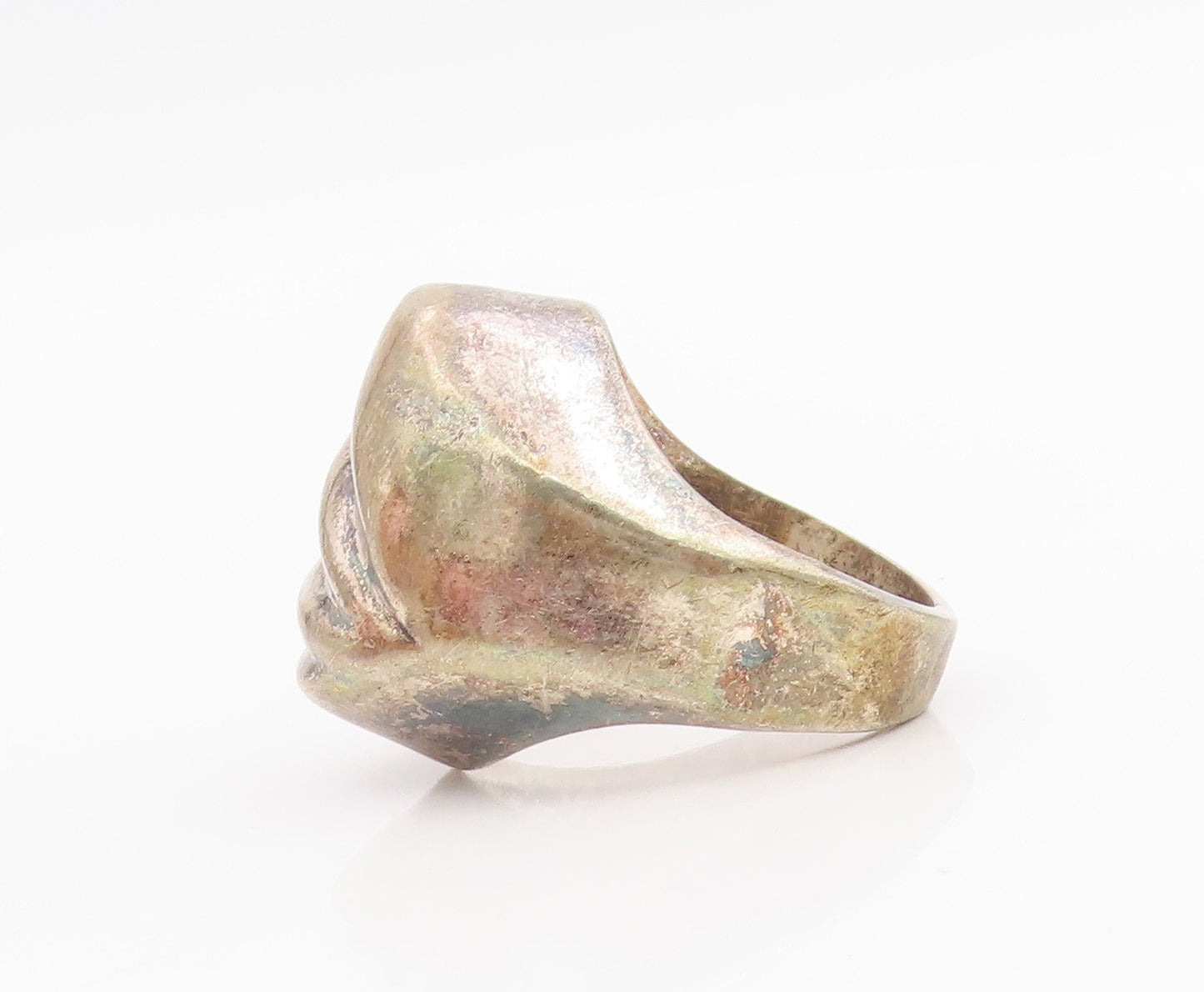 925 Sterling Silver Vintage Ring Modernist Carved Chunky Band  Sz 8.5  RG34193