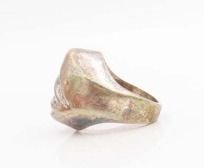 925 Sterling Silver Vintage Ring Modernist Carved Chunky Band  Sz 8.5  RG34193
