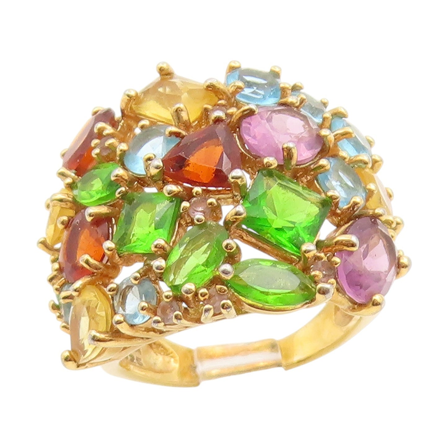 925 Sterling Silver Vintage Ring Gold Plated Multi Gemstone Cluster Sz 6 RG34695