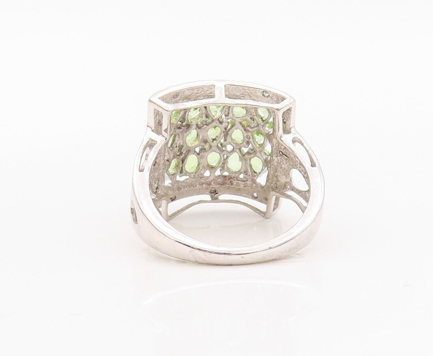 925 Sterling Silver Vintage Ring Square Framed Round Peridot Inlay Sz 7 RG29999