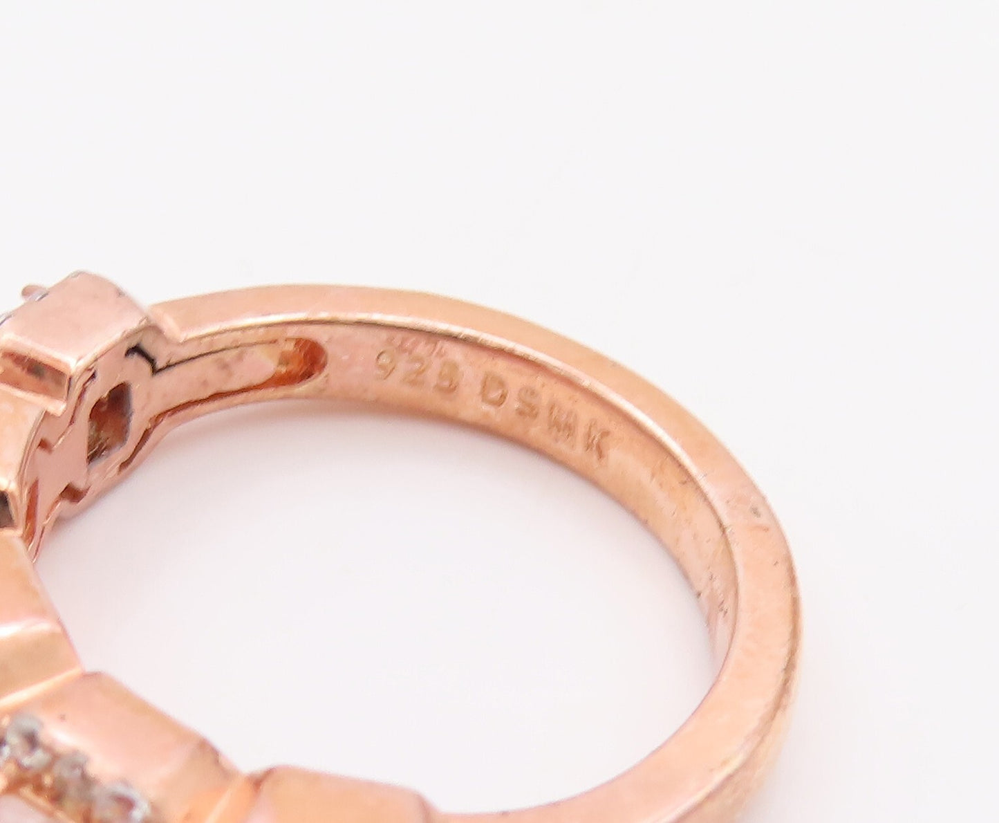 925 Sterling Silver Vintage Ring Rose Gold Plated Morganite & CZ  Sz 7  RG29830