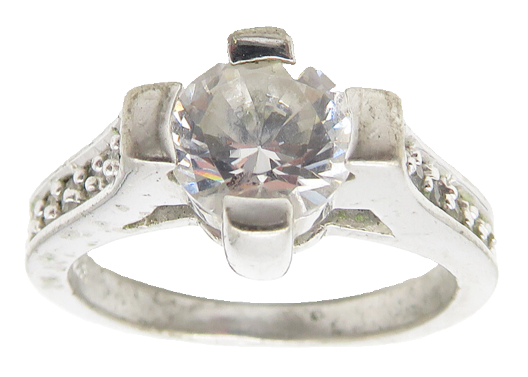 925 Sterling Silver  Cubic Zirconia Solitaire With Accents Ring Sz 5  RG11343