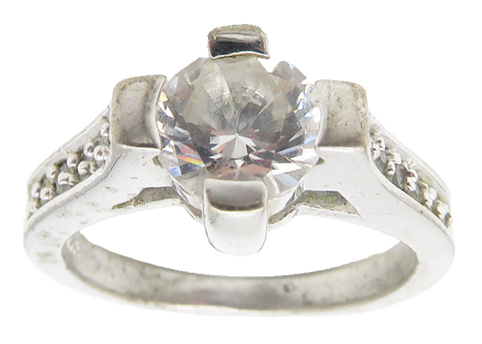 925 Sterling Silver  Cubic Zirconia Solitaire With Accents Ring Sz 5  RG11343