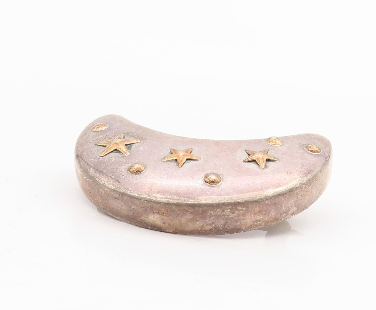 925 Sterling Silver Vintage Brooch Puffed Cutout Moon Carved Stars  BP11493