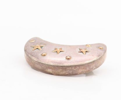 925 Sterling Silver Vintage Brooch Puffed Cutout Moon Carved Stars  BP11493