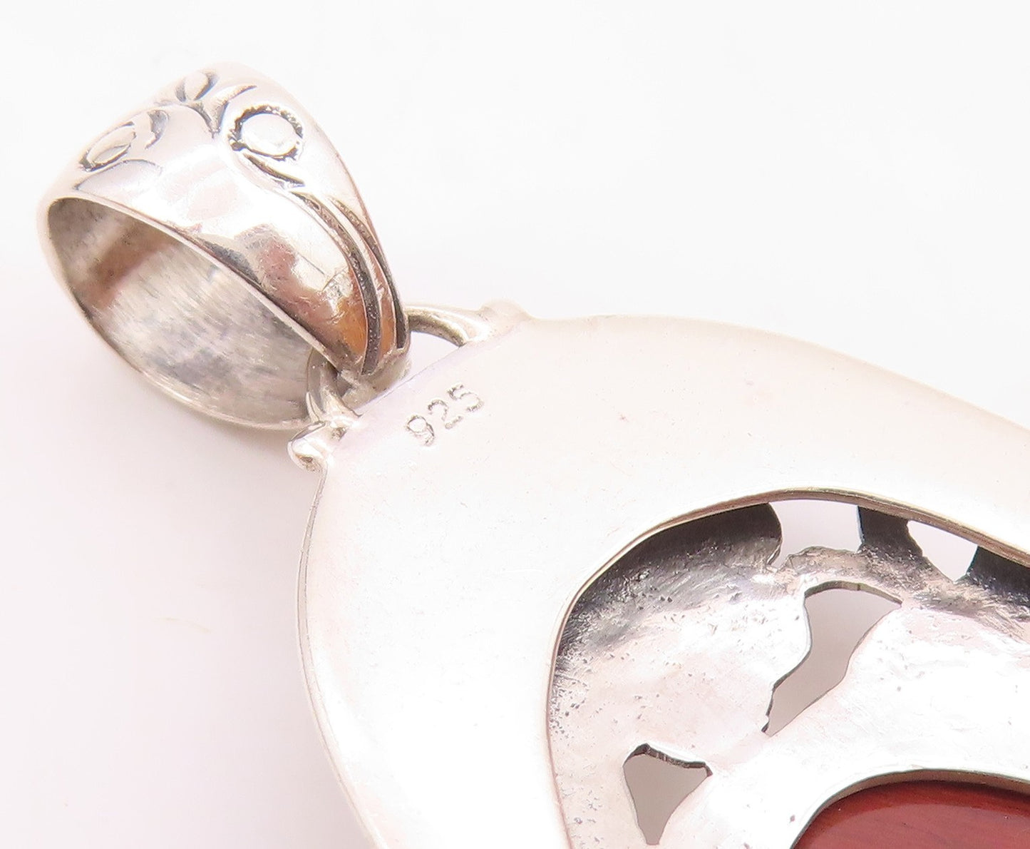 925 Sterling Silver  Vintage Red Tiger's Eye & Amethyst Floral Pendant PT16809