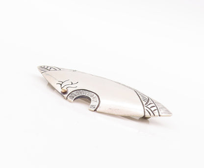 14k Gold 925 Sterling Silver Vintage Brooch Pin Designer Etched Patterns BP10966