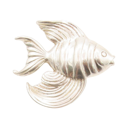 925 Sterling Silver Vintage Brooch Domed Carved Tropical Fish Design  BP11642