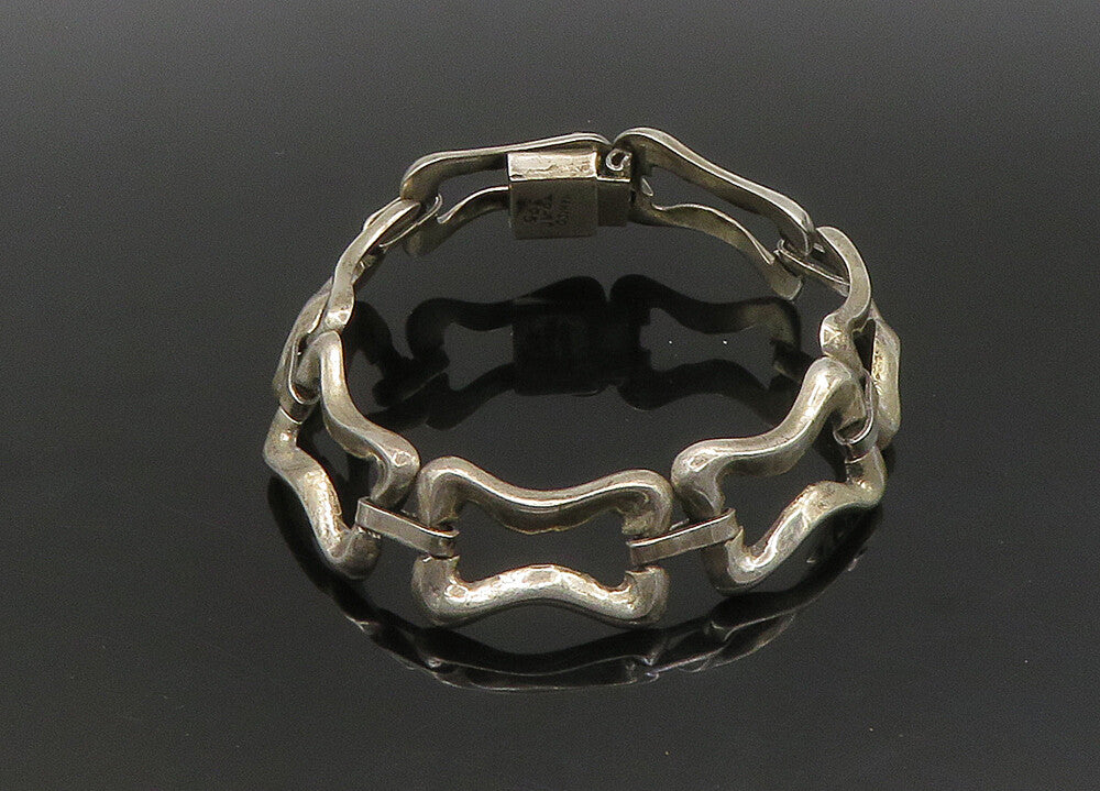 MEXICO 925 Sterling Silver  Vintage Shiny Hinge Link Chain Bracelet  BT8949