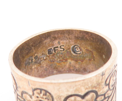 925 Sterling Silver Vintage Ring MEXICO Children Holding Hearts  Sz 8  RG28166