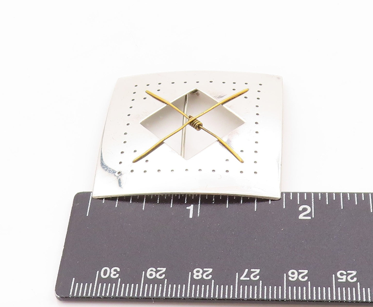 925 Sterling Silver Vintage Brooch Gold Plated Geometric Crossed Paths BP11788
