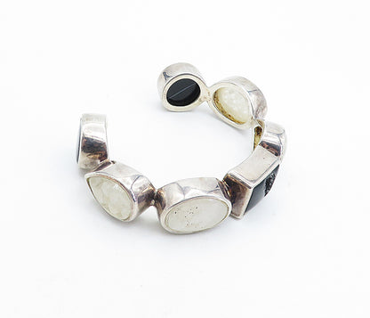 ISHARYA 925 Silver Quartz & Black Agate Multi Shape Cuff Bracelet BT3057