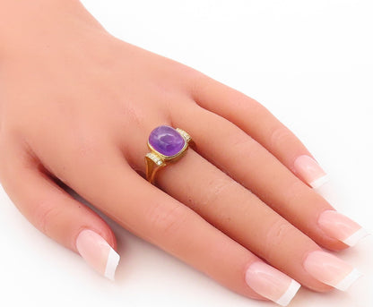 925 Sterling Silver Vintage Ring Gold Plated Cabochon Amethyst & CZ Sz 7 RG30803