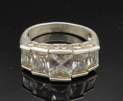 925 Silver  Vintage Graduated Five Stone Cubic Zirconia Ring Sz 9  RG24594