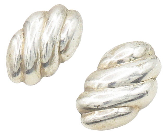925 Sterling Silver Vintage Shiny Hollow Fluted Drop Earrings EG8024