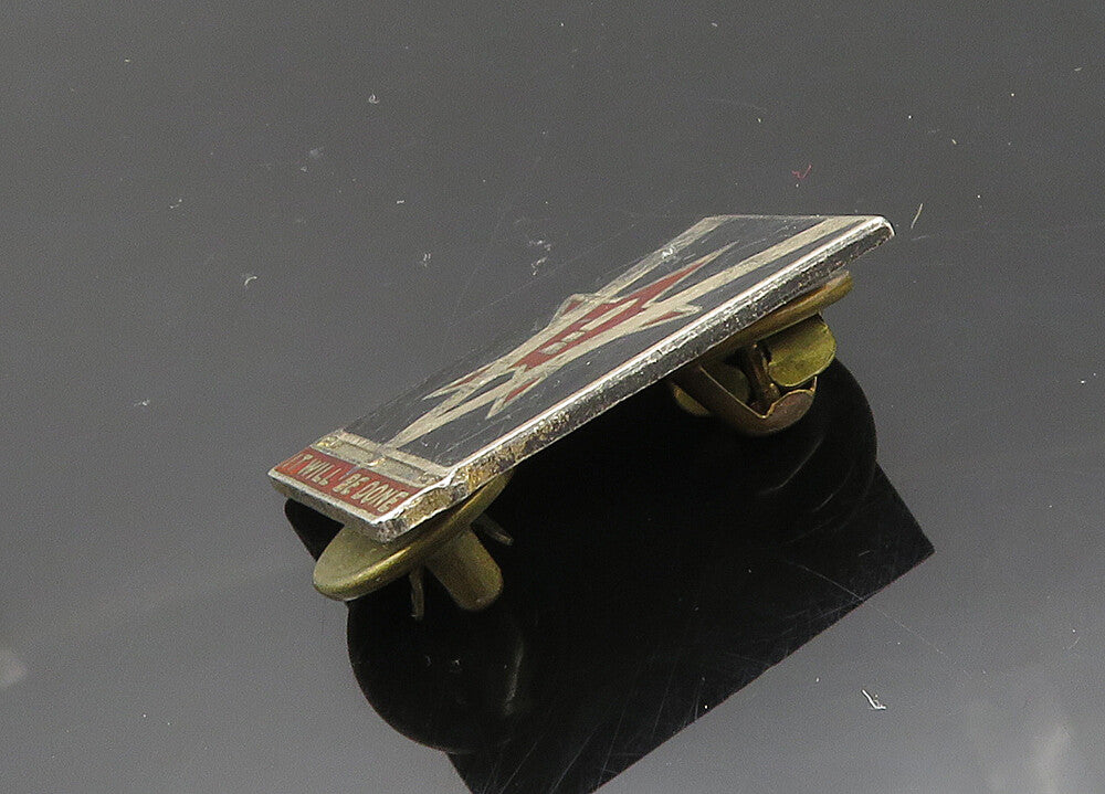 925 Sterling Silver  Vintage Antique Enamel It Will Be Done Lapel Pin  TR2776