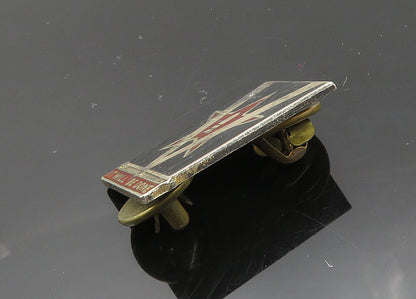 925 Sterling Silver  Vintage Antique Enamel It Will Be Done Lapel Pin  TR2776