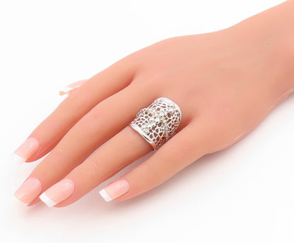 925 Sterling Silver Vintage Ring CZ Intricate Spider Web Wide Band Sz 7 RG34625