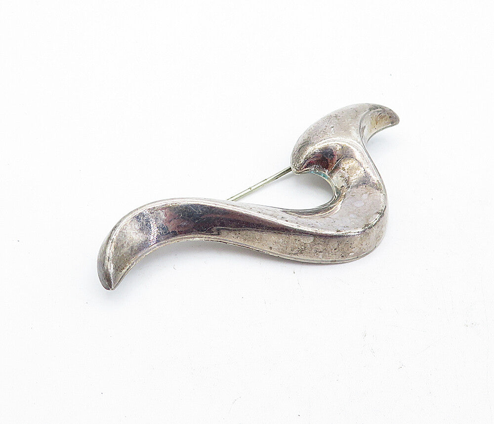 MEXICO 925 Sterling Silver  Vintage Dark Tone Hollow Swirl Brooch Pin  BP1960