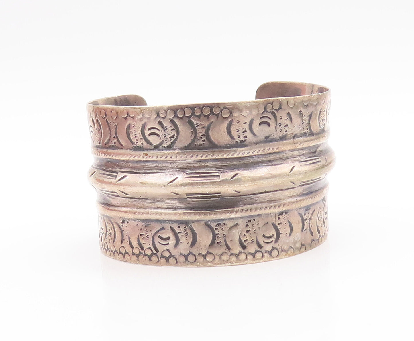 925 Sterling Silver Vintage Bracelet MIDDLE EAST Antique Etched Cuff  BT10557