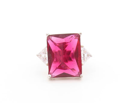 925 Sterling Silver Vintage Ring Pink Rectangle & Triangle CZ   Sz 6.5  RG32924
