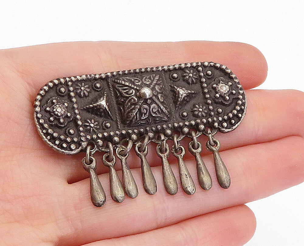 925 Sterling Silver Vintage Antique Oxidized Floral Swirl Brooch Pin BP1490