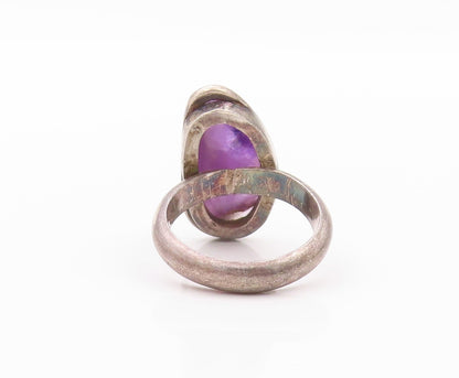 925 Sterling Silver Vintage Ring Modernist Amorphas Shape Amethyst Sz 7  RG32637