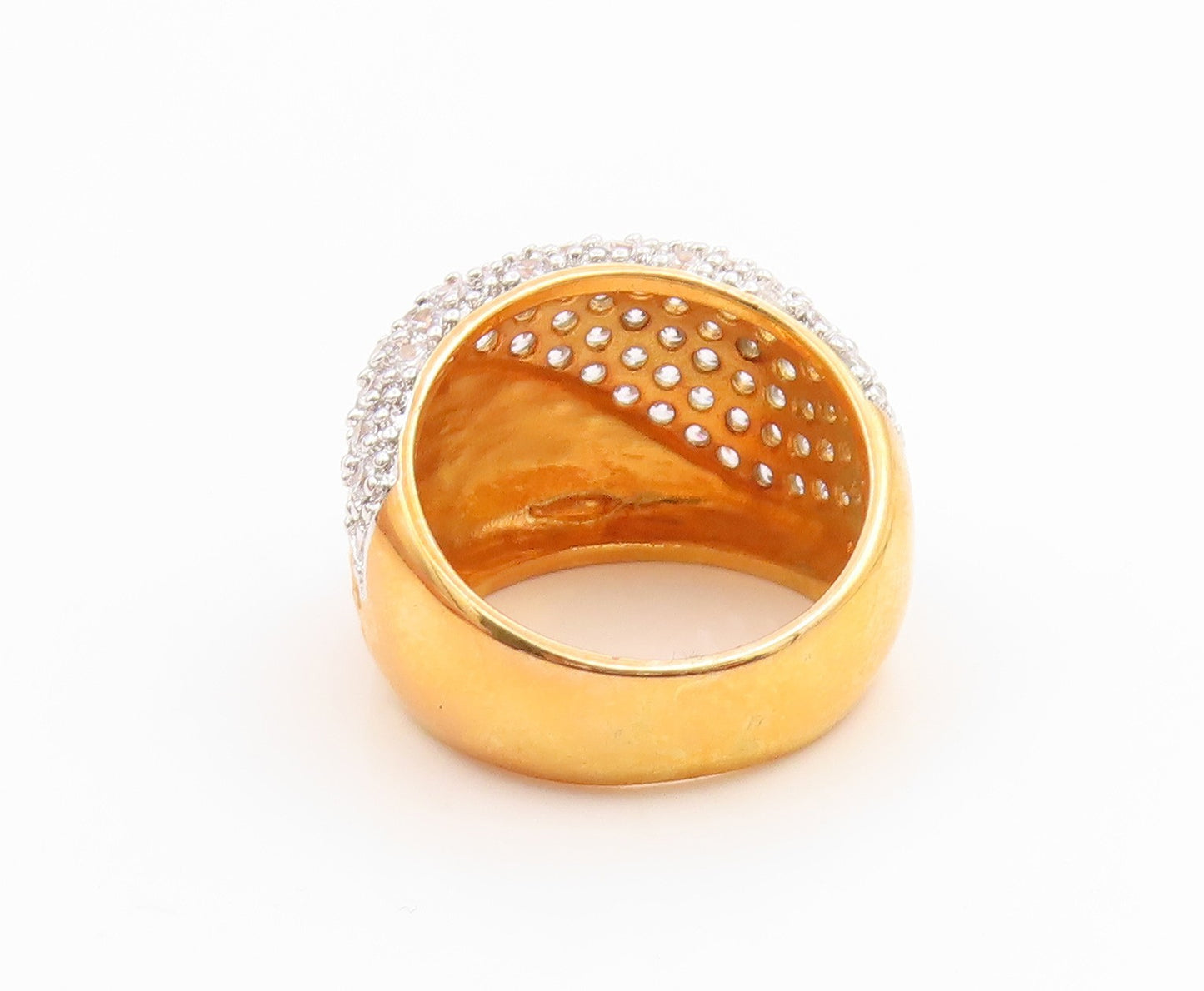 925 Sterling Silver Vintage Ring Gold Plated CZ Cluster Wave Band  Sz 7  RG35719