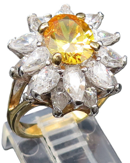 EDCO 925 Silver  Vintage Yellow & White Cubic Zirconia Ring Sz 6.5  RG25592