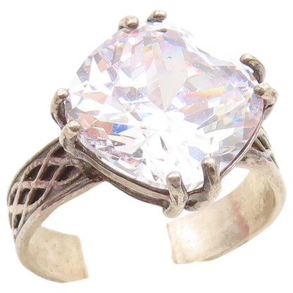 925 Sterling Silver Vintage Ring ISRAEL CZ Textured Latticework  Sz 7.5  RG36884