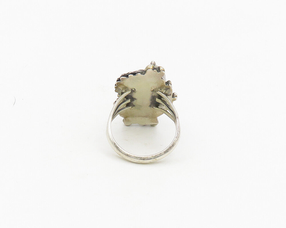 NAVAJO 925 Silver  Vintage Floral Leaves Shiny Cocktail Ring Sz 7  RG18569