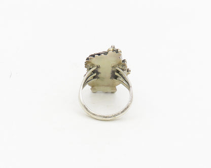 NAVAJO 925 Silver  Vintage Floral Leaves Shiny Cocktail Ring Sz 7  RG18569