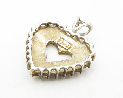 925 Sterling Silver  Vintage Shiny Topaz Open Love Heart Drop Pendant  PT10702