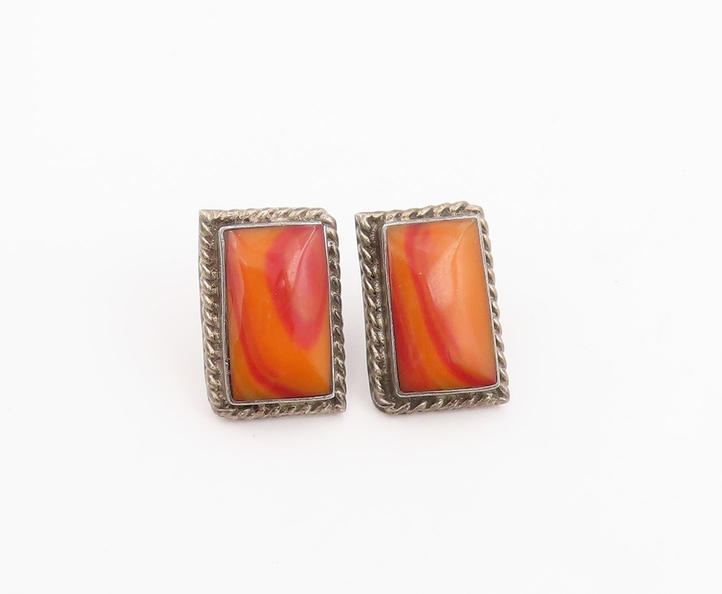 925 Sterling Silver Vintage Earrings MEXICO Rectangle Gemstone Studs  EG14066